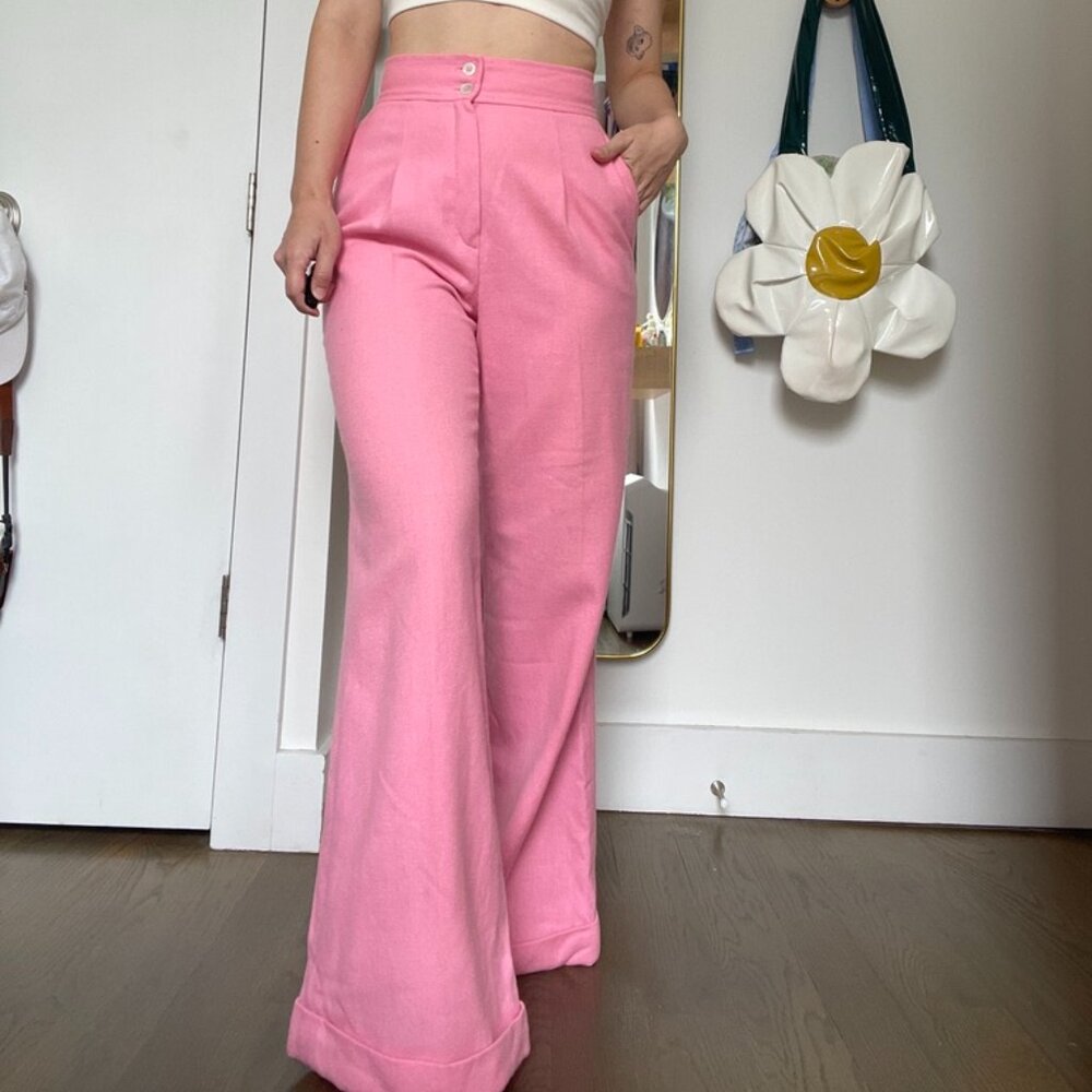 vintage wool bubblegum pink flare wide leg pants